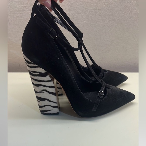 Casadei Black and White High Heels with Zebra Block Heel